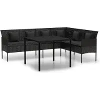 vidaXL 2-tlg. Garten-Essgruppe mit Kissen Schwarz Poly Rattan