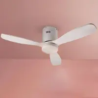 Schuller Valencia LED-Deckenventilator Siroco Mini, DC, leise, weiß, CCT dimmbar, weiß / opal, für Wohn- / Esszimmer, Holz, Modern