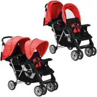 vidaXL Tandem-Kinderwagen Stahl Rot und Schwarz
