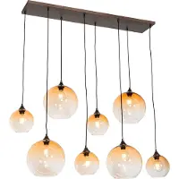 QAZQA Art-Deco-Hängelampe aus Bronze mit bernsteinfarbenem Glas, 8-flammig – Sandra
