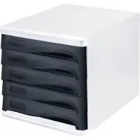 Helit Schubladenbox , 5 Schübe, DIN A4, B 265 x H 250 x T 340 mm, Polypropylen, Gehäuse weiß/Schublade schwarz