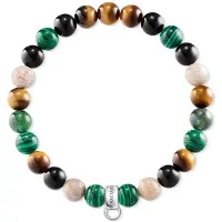 Thomas Sabo Damen Charm-Armband Tigerauge Malachit Jaspis Obsidian 925 Sterling Silber X0217-947-7