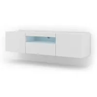 Homlando Lowboard TV Schrank Aura 150 cm Hängend oder Stehen universal Unterschrank Fernsehschrank Sideboard HiFi-Tisch Hängender Weiße Matte mit LED
