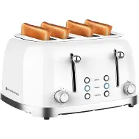 Kitchenbrothers Retro-Toaster - 6 Heizstufen - 4 extra breite Schlitze - 1630W - Aufwärm- und Auftaufunktion - Weiß
