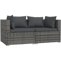 vidaXL 2-Sitzer-Sofa mit Kissen Grau Poly Rattan