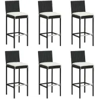 vidaXL Barhocker mit Kissen 6 Stk. Schwarz Poly Rattan