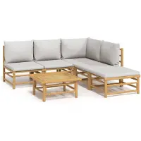 vidaXL 6-tlg. Garten-Lounge-Set mit Hellgrauen Kissen Bambus