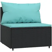vidaXL Garten-Mittelsofa mit Kissen Schwarz Poly Rattan