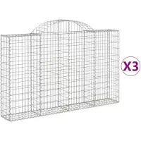 vidaXL Gabionen mit Hochbogen 3 Stk. 200x30x120/140cm Verzinktes Eisen