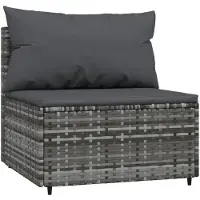 vidaXL Garten-Mittelsofa mit Kissen Grau Poly Rattan
