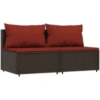 vidaXL Garten-Mittelsofas mit Kissen 2 Stk. Braun Poly Rattan