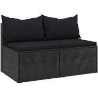 vidaXL Garten-Mittelsofas mit Kissen 2 Stk. Schwarz Poly Rattan