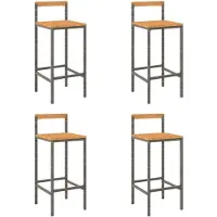 vidaXL Barhocker 4 Stk. Grau Poly Rattan und Massivholz Akazie