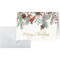 Sigel Weihnachtsmotiv-Karte "Red berries and pine cones", A6 (A5), 250g/m², 25 Stück, Weißkarton, Inkjet- & Laserdrucker
