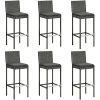vidaXL Barhocker mit Kissen 6 Stk. Grau Poly Rattan