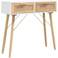vidaXL Konsolentisch Weiß 80x30x75 cm Massivholz Kiefer Natur-Rattan