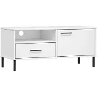 vidaXL TV-Schrank OSLO mit Metallbeinen Weiß Massivholz Kiefer