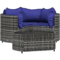 vidaXL 4-tlg. Garten-Lounge-Set mit Kissen Grau Poly Rattan