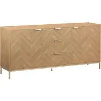 Sweeek Sideboard Budapest Natur 75 cm H x 40 cm B Fischgrätmuster 3 Schubladen 8 Fächer goldfarben