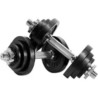 Gorilla Sports Hantelset - 22kg, 2 in 1 Kurzhanteln & Langhantel mit Verbindungsrohr, Verstellbar, inkl. 12 Hantelscheiben aus Gusseisen, 30mm, Sternverschlüsse, Rutschfest, Gerändelt - Hantel Set