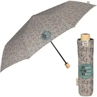 OEM Organische Naturparaplu mit Holzgriff - Vouwparaplu für Frauen - Reisparasol mit Handmatiger Öffnung - Leichter Windbeständiger Regenschirm (Grau mit weißen Blumen)