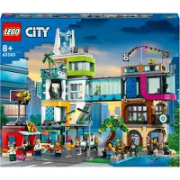 LEGO 60380 City Stadtzentrum Set, Modellbausatz, Spielzeug mit Spielzeugläden wie Friseur, Tierarzt, Hotel und Dachdisco mit Minifiguren und Straßenplatten, Geschenk zum Geburtstag für Kinder