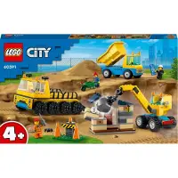 LEGO 60391 City Baufahrzeuge und Kran mit Abrissbirne, Spielzeug mit Bagger, Kipper und Transportfahrzeugen, Lernspielzeug für Kleinkinder ab 4 Jahren