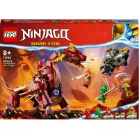 LEGO NINJAGO Wyldfires Lavadrache Fabelwesen verwandlungsfähiges Spielzeug, Drachen-Serie Set mit einer Drachenfigur und Kai & Lloyd Minifiguren 71793