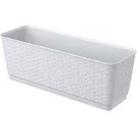 Prosperplast Blumenkasten 49cm Rattanoptik Untersetzer Balkonkasten Pflanzkasten Blumentopf Weiß
