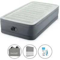 Intex Luftbett - 1 Person - 99 x 191 x 46 cm - Grau - Mit elektrischer Pumpe + Spannbettlaken Anthrazit + Reperaturset