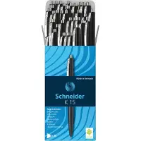 Schneider Kugelschreiber K15, Strichbreite Medium 1,0 mm, Schreibfarbe schwarz, Gehäuse schwarz, dokumentenecht, nachfüllbar, 50 Stück