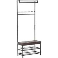 HOMCOM HOMdotCOM Kleiderständer mit Sitz und 2 Ablagen Metall grau 72,5 x 35 x 180cm
