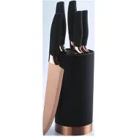 King 6tlg. Messerblockset QUISIN 5 Küchenmesser plus Messerblock / Titanbeschichtete Messerklingen / 20cm Kochmesser, 20cm Ausbeinmesser, 20cm Brotmesser, 12.5cm Universalmesser & 8.5cm Gemüsemesser