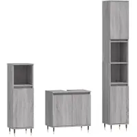 vidaXL 3-tlg. Badmöbel-Set Grau Sonoma Holzwerkstoff