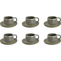 Palmer Sandy Loam 6er Tassen-set, olivgrün, Steingut, Ø 6 cm, 27,5 cl, mit Untertasse, moderne, kompakte Form, für Kaffee, Tee, Milch und Kakao
