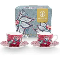 Pip studio Espressotasse Flower Festival Dark Pink 120 ml (2er-Set)
