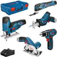 Bosch Combo Kit Set mit 5 12V-Werkzeugen: GSR+GST+GOP+GKS+GSA+3x GBA 3.0Ah+GAL+XL-BOXX