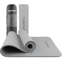 Tunturi Dicke Yogamatte 8mm - Rutschfest Gymnastikmatte - Mit Tragegurt - Für Yoga und Pilates - Sportmatte 183x61x0,8cm -Schadstofffrij - Besonders komfortabel - Grau