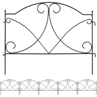 Relaxdays Beetzaun, H x B: 43 x 55 cm, 6 Zaunelemente, Garten Beeteinfassung zum Stecken, Metall, Vintage-Look, schwarz
