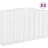 vidaXL Gabionen mit Hochbogen 3 Stk. 400x50x220/240cm Verzinktes Eisen