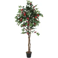 Europalms Kamelienbaum rot mit Topf, Kunstpflanze, 180cm