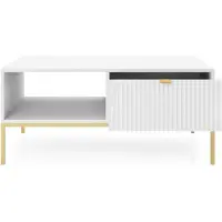 Selsey Vellore – Couchtisch mit Schublade und goldenem Gestell, Weiß, 104 x 68 cm