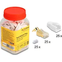 DeLOCK RJ45 Modularer Stecker mit Zugentlastung und Knickschutztülle für Cat.7 Rundkabel 25er Set, RJ45, Gold, Weiß, Männlich, Polycarbonat (PC), Cat7, S/FTP (S-STP)