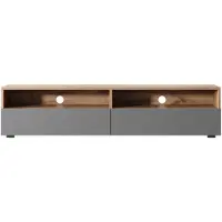 Selsey TV-Schrank REDNAW - modernes TV-Board in Wotan Eiche Matt / Grau Hochglanz mit LED, stehend / hängend, 140 cm breit