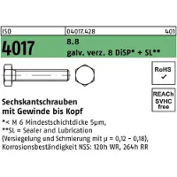 Bufab Sechskantschraube ISO 4017 VG M 12 x 130 8.8 galvanisch verzinkt 8 DiSP+SL