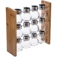 5five Simply Smart Küchenregal für Gewürze mit 12 Behältern Bambus Glas Kunststoff braun/silber 29,3cm x 29,3cm x 9cm