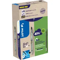 Pilot Kugelschreiber Bottle 2 Pen Ecoball, schwarz, Strichbreite 0,6 mm, dokumentenecht, nachfüllbar, 86 % Recyclingmaterial, 10 Stück + 10 Minen schwarz