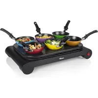 Tristar BP 2827 Tisch-Kochplatte Wok-Set mit 6 Pfannen und Backform für Pfannkuchen