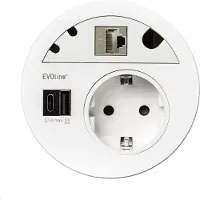Evoline Circle80 Einbausteckdose mit USB-Doppelcharger A/C, Blende CAT6A, weiß