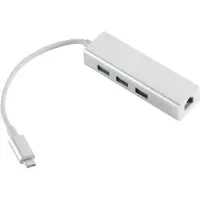 S/CONN USB-C Dock 2-in-1-Hub, LAN-Adapter, USB 3.0, 5 Gbit/s, RJ45, 1 Gbit/s, 3x USB-A, Plug-and-Play